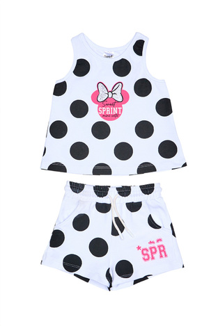 SPRINT shorts set in white color with all over polka dot pattern.