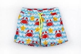 TORTUE bermuda swimsuit with crab print.