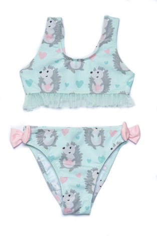 TORTUE bikini swimsuit in turquoise color with hedgehog print.