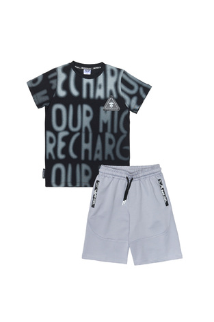 SPRINT shorts set in black with all over graffiti type print.