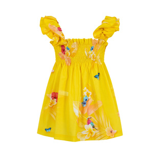 LAPIN HOUSE sleeveless dress in yellow color with all over flower print.
