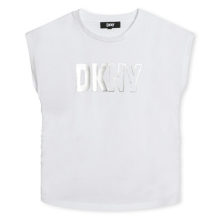 Blouse D.K.N.Y. in white color with silver metallic logo print.