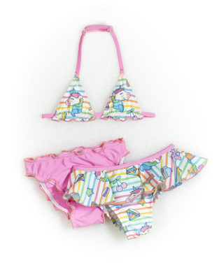 Pink TORTUE bikini swimsuit with two briefs.