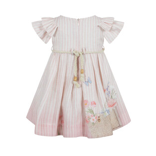 LAPIN HOUSE linen dress in pink color with all over striped design.
