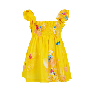 LAPIN HOUSE sleeveless dress in yellow color with all over flower print.