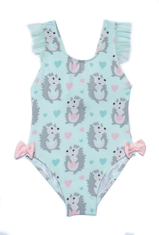 TORTUE swimsuit in turquoise color with hedgehog print.