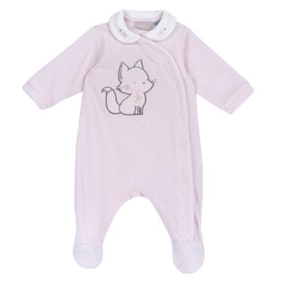 CHICCO velor bodysuit in pink with an embossed kitten print.