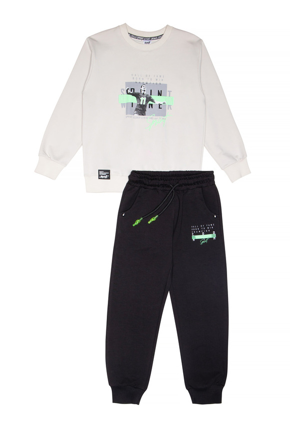 Εποχιακό σετ φόρμας SPRINT με στρογγυλή λαιμόκοψη σε ανοιχτό γκρι και μαύρο χρώμα.