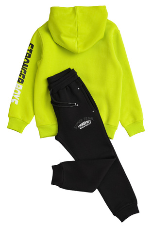 SPRINT tracksuit set in lime color with appliqué design and hood.