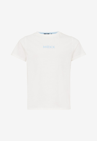 MEXX blouse in off-white color with embossed "MEXX" logo.