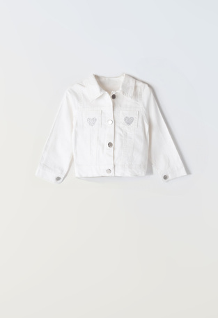 EBITA denim jacket in white color with rhinestones.