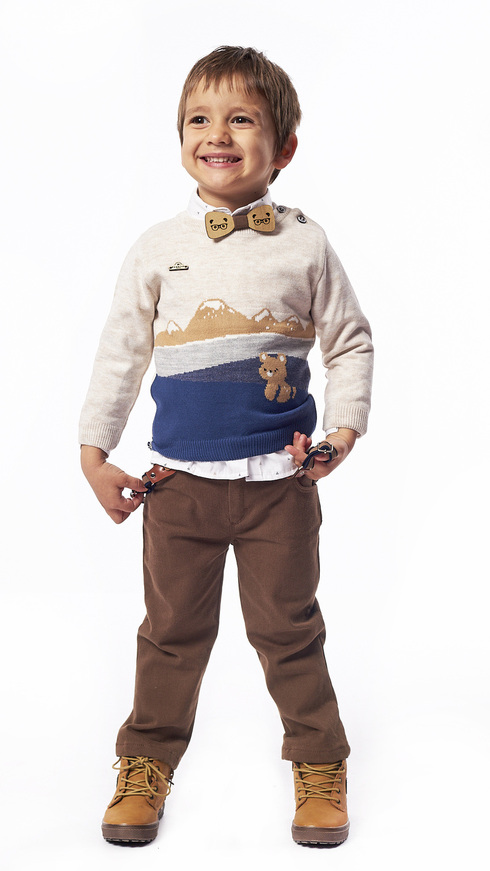 Set of 3 pcs. HASHTAG, bow tie shirt, pullover and suspender pants.