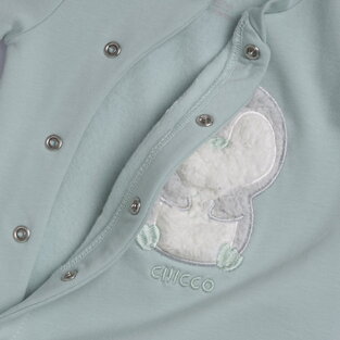CHICCO sweatshirt in mint color with embossed owl print.