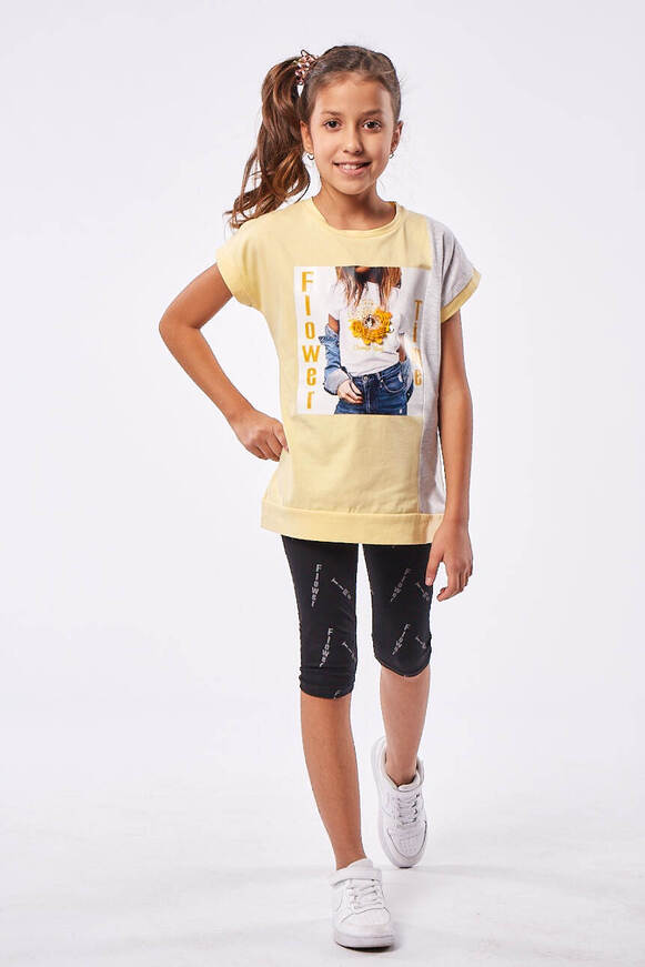 EBITA leggings set, yellow printed blouse and lycra cotton leggings.