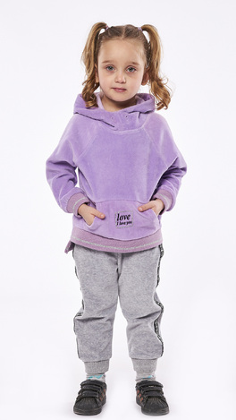 EBITA velor jumpsuit set in purple with glitter details.