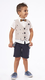 Set of 3 pcs. HASHTAG, vest, bow tie shirt and bermuda shorts with suspenders.