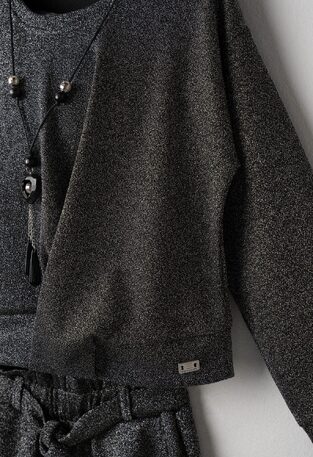 EVITA pants set in anthracite color with glitter.