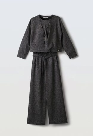 EVITA pants set in anthracite color with glitter.