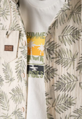 Σετ 3 τεμ. HASHTAG, εμπριμέ πουκάμισο,  μπλούζα και βερμούδα .