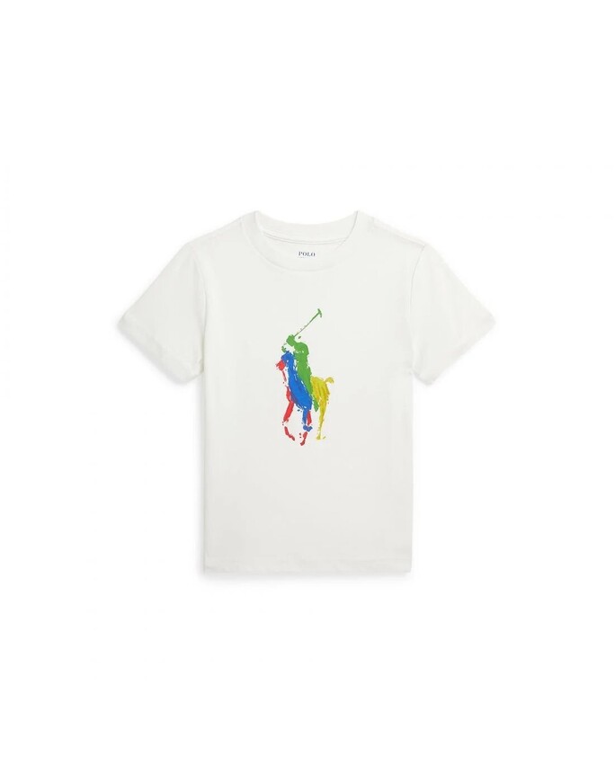 White POLO RALPH LAUREN shirt with colorful print.