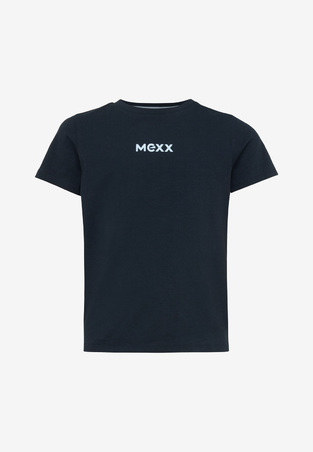 MEXX blouse in blue color with embossed "MEXX" logo.