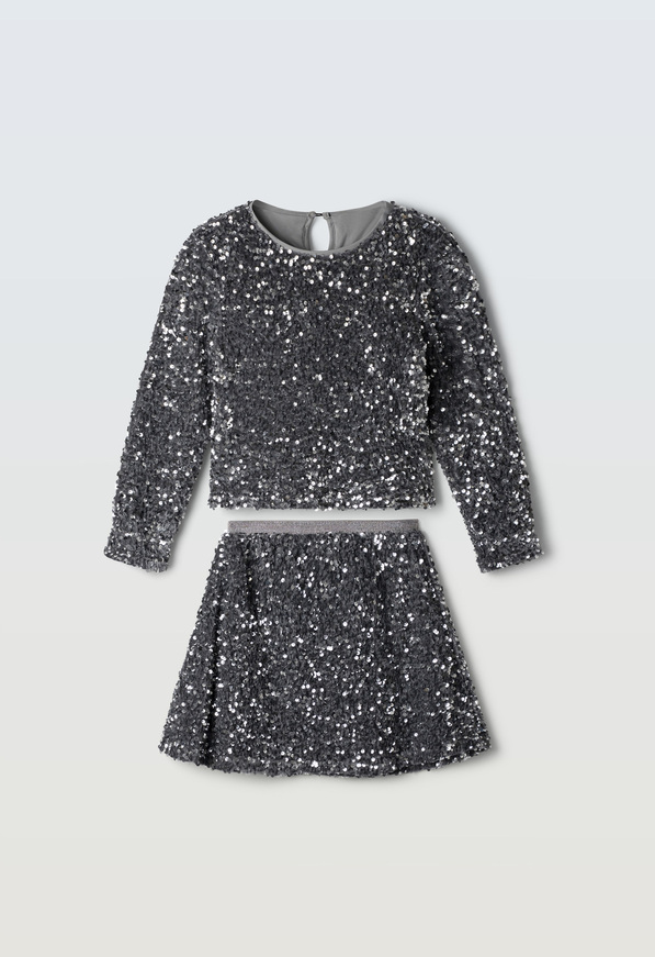 Σετ φούστα ΕΒΙΤΑ σε γκρι χρώμα με παγιέτες.