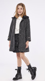 EBITA coat in charcoal color with pleats.