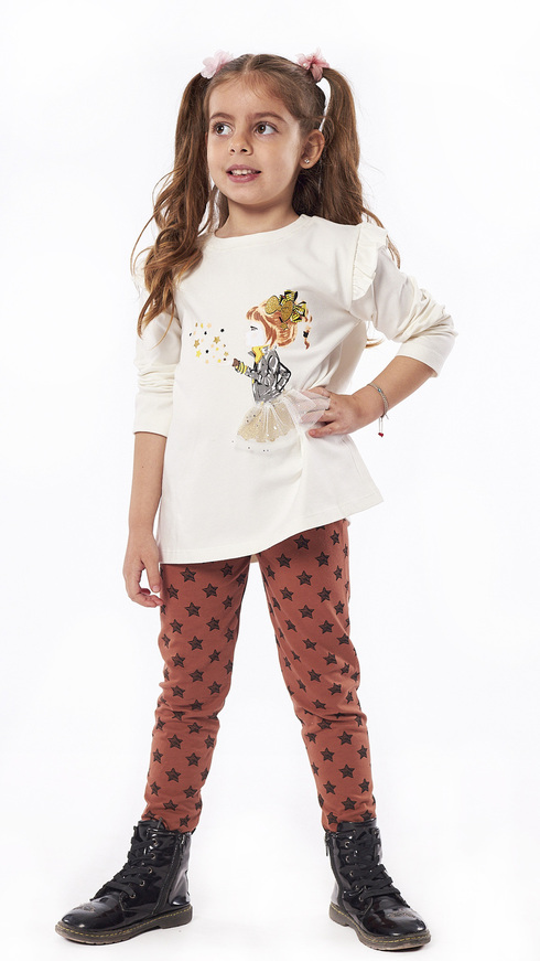 EBITA set of leggings in off-white color with little girl print.