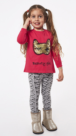 EBITA leggings set in fuchsia color with embossed ''Beauty girl'' print.