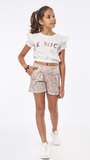 EBITA shorts set in white color with all over boho print.