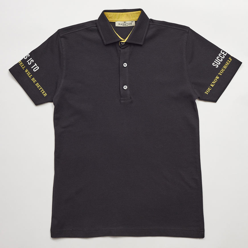 HASHTAG polo shirt in black color with print.