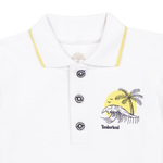 Μπλούζα Polo πικέ TIMBERLAND σε λευκό χρώμα με κίτρινη τρέσα στον γιακά.