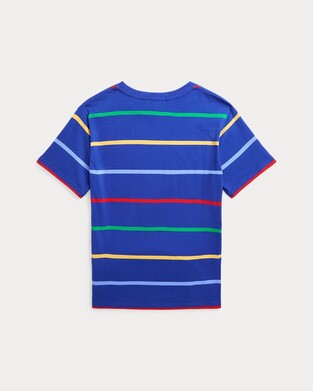 POLO RALPH LAUREN blouse in roux blue with colorful striped pattern.