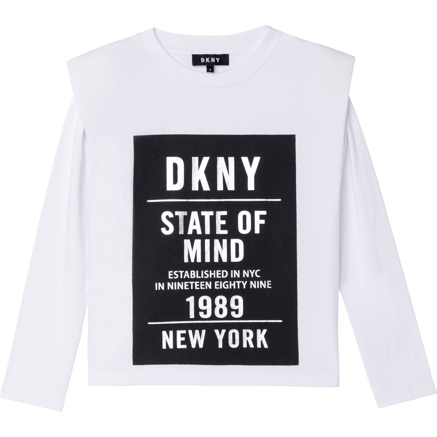 Blouse D.K.N.Y. in white color with silver powder print.