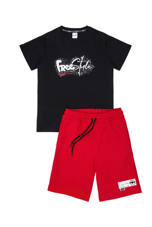 Sprint blouse and shorts set, in black-red.