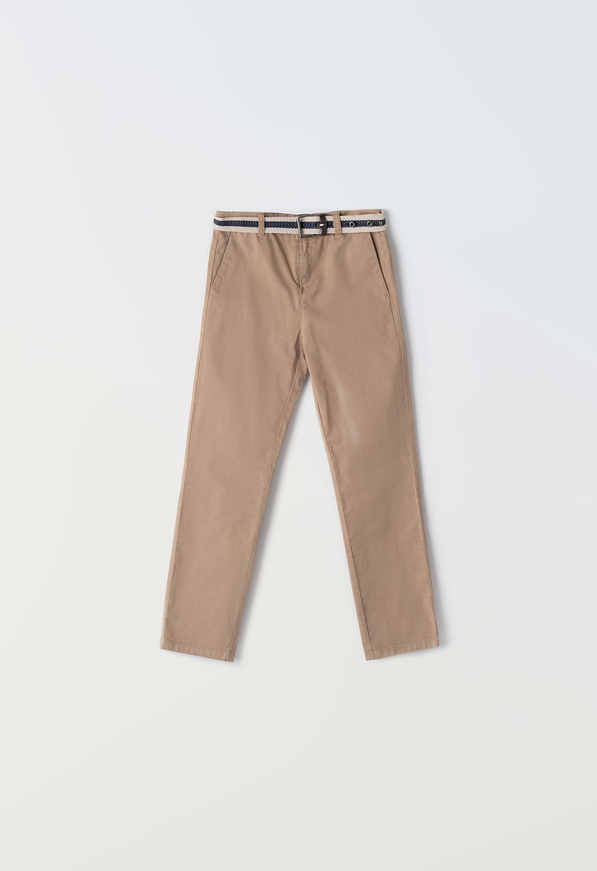 HASHTAG fabric pants in dark beige color with detachable belt.