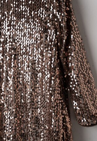 EVITA velvet dress in beige color with sequins and matching bag.