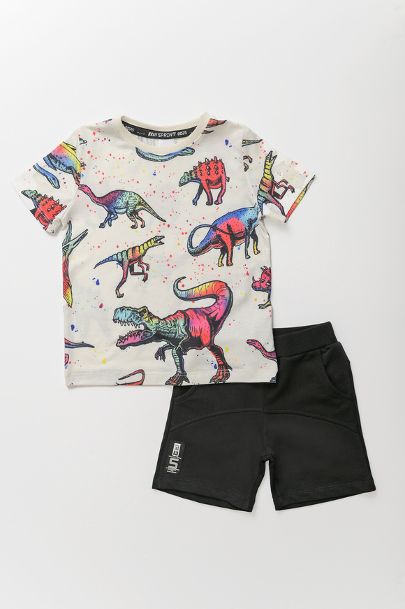 SPRINT shorts set in white color with dinosaur print.
