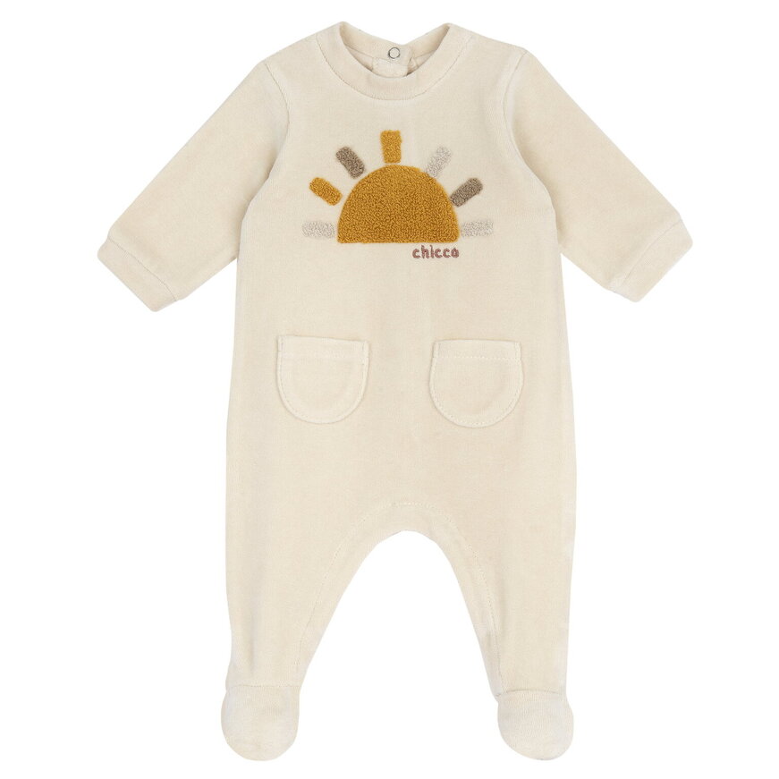 Φορμάκι βελουτέ CHICCO σε μπεζ χρώμα με ανάγλυφο τύπωμα ηλίου.