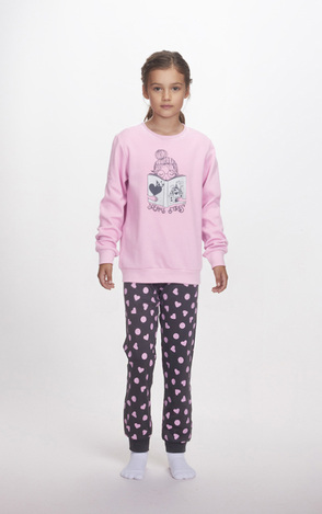 DREAMS pajamas in lilac and black.