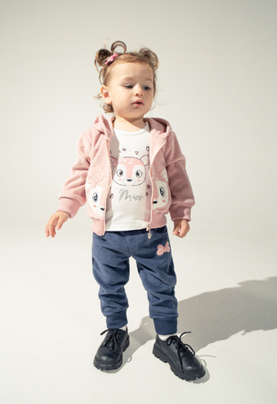 Set of 3 velvet jumpsuits. EBITA in pink color with embossed deer print.
