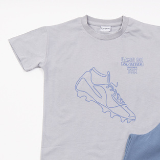 TRAX shorts set in gray with blue piping.