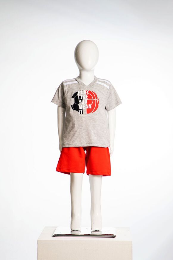 JOYCE shorts set, printed cotton top and red shorts.