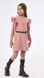 EBITA velvet dress in pink color with rip pattern.