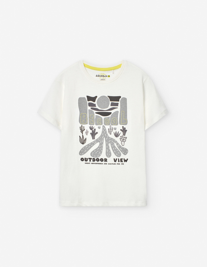 Βαμβακερό T-Shirt  LOSAN σε εκρού χρώμα.