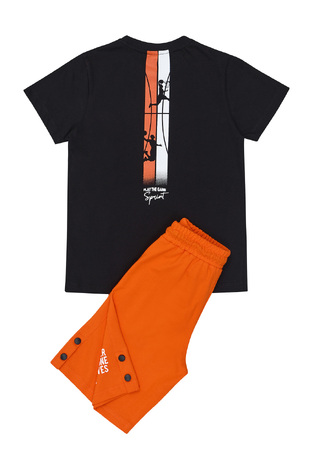 Sprint blouse and shorts set in black-orange.