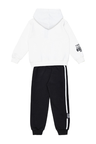 SPRINT jumpsuit set with integrated waterproof hood in soft ecru with black color.