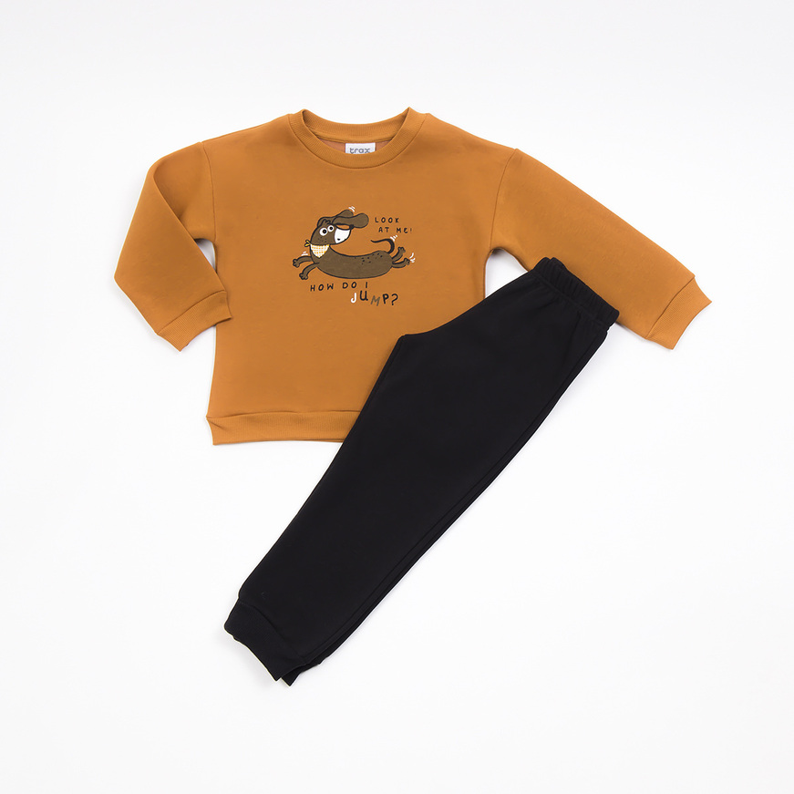 TRAX tracksuit set in mustard color with dog print.