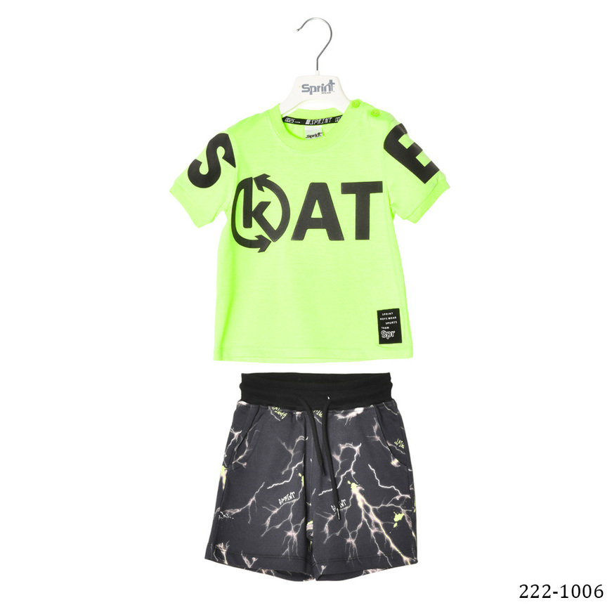 Set of SPRINT shorts, green colored blouse with print and cotton shorts.