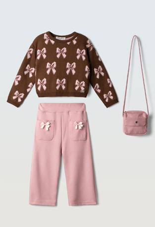 EVITA pants set in brown and dark pink.